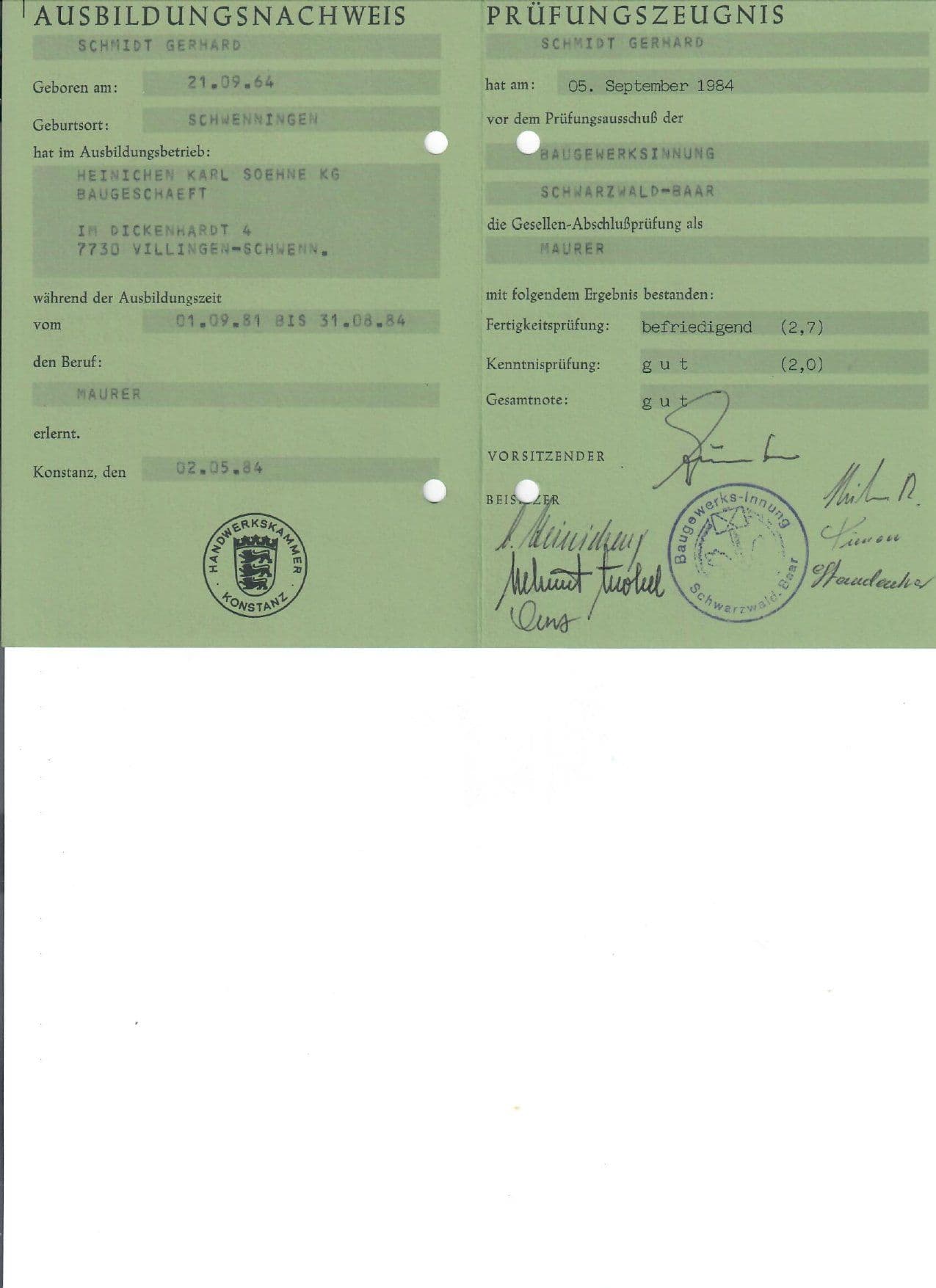 Maurer Gesellenpruefung